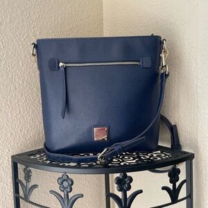 Dooney & Bourke Marine Blue Saffiano Leather Zip Crossbody Purse Bag Navy